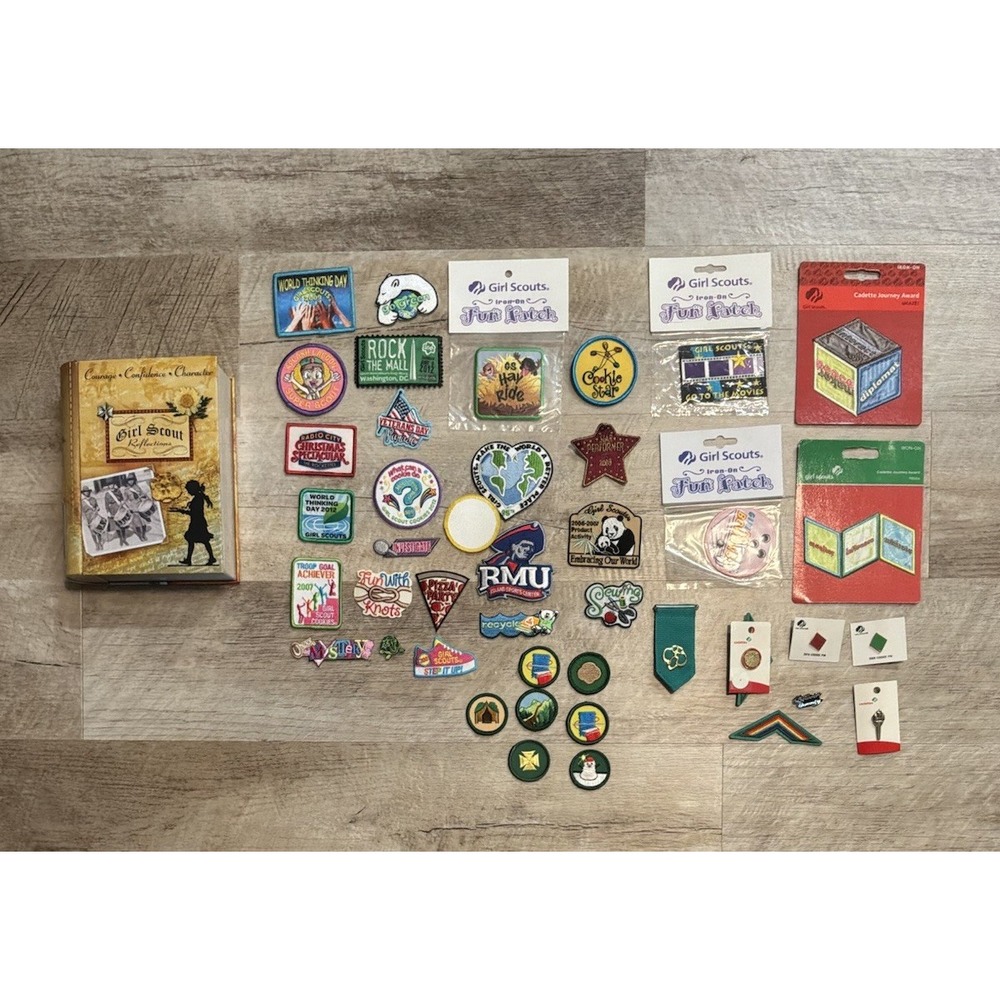 Vtg Girl Scout Pin & Patch Badge Iron On Lot w Collectible Tin Mixed New & Used
